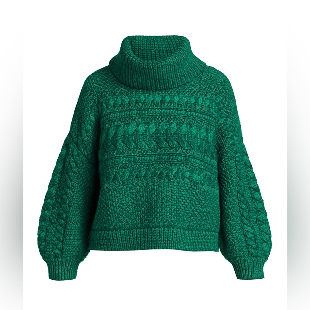 NWT Alice+ Olivia Francine Wool Cableknit Turtleneck Cropped Pullover Sweater M